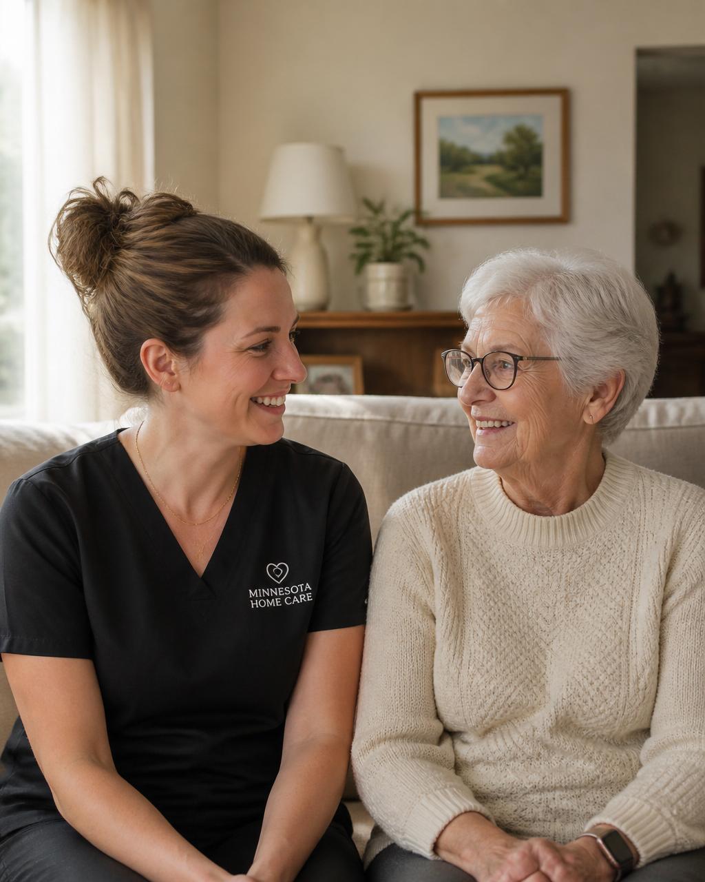Giir Home caregiver and client sharing a moment at home